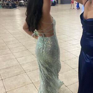 Mint Green Sequin Fitted Long Prom Dress